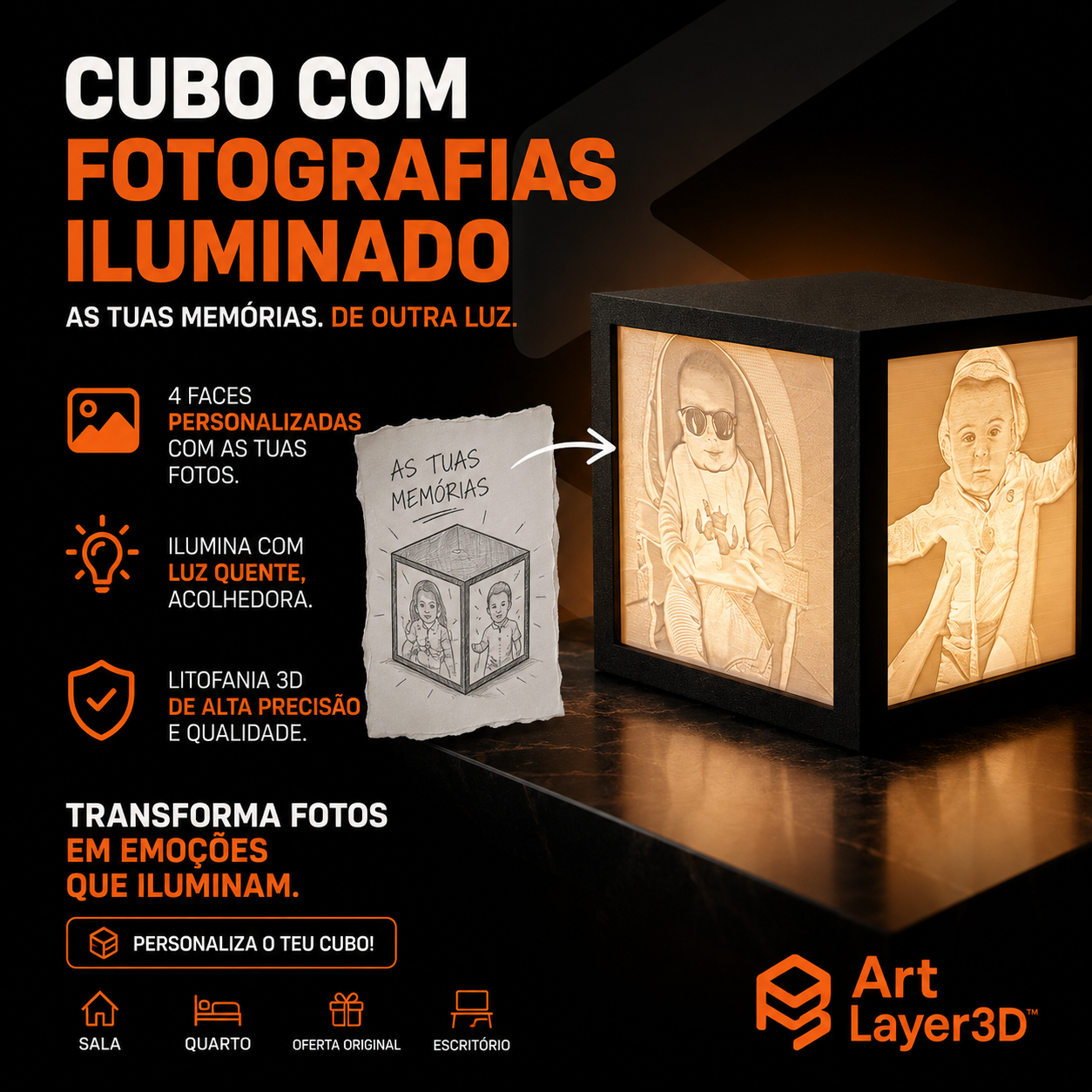 Cubo de Fotografias luminária
